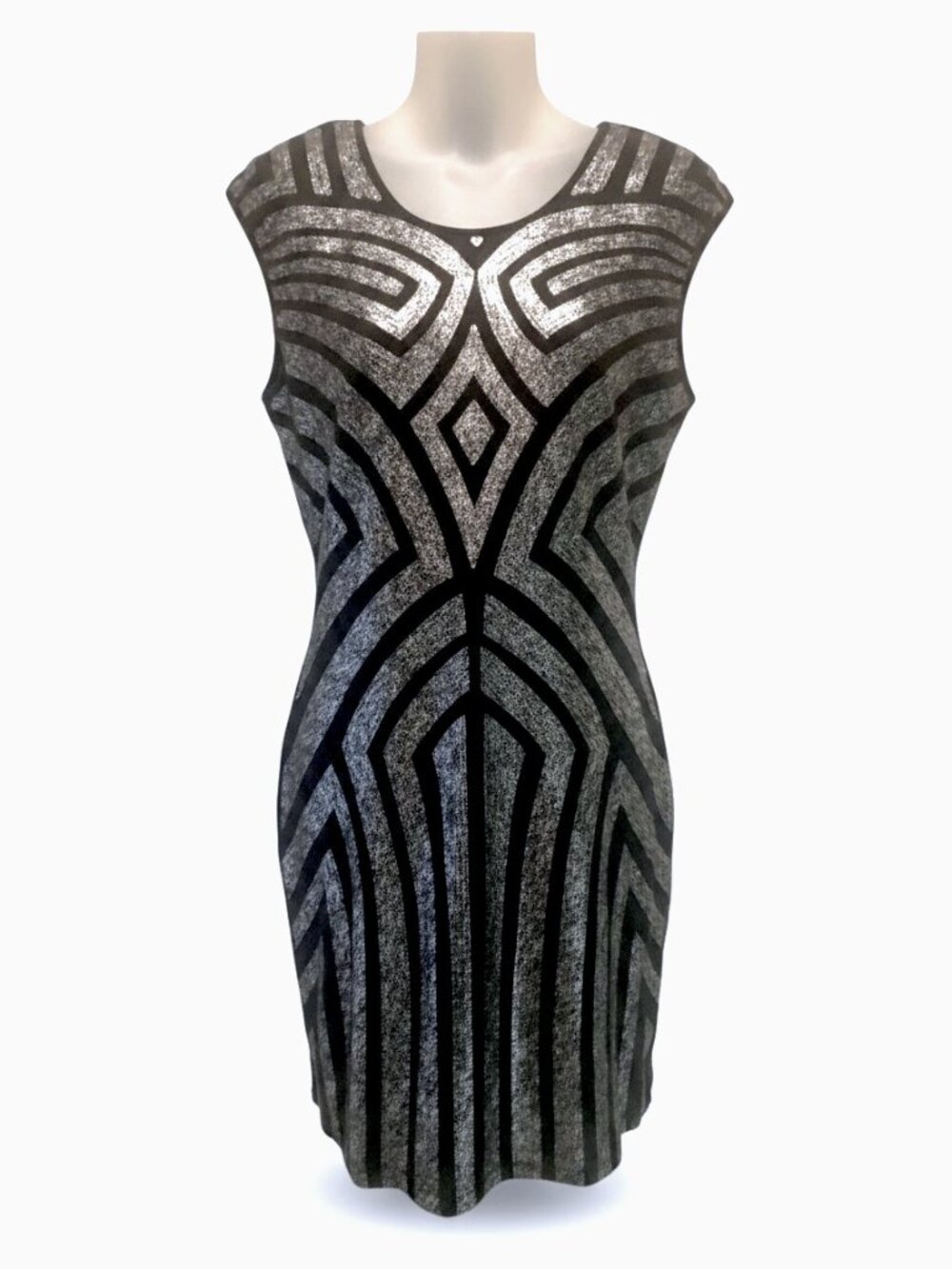 Romeo & Juliet Couture Black Silver Sequin Glam Rock Goth 70s Bodycon Dress M